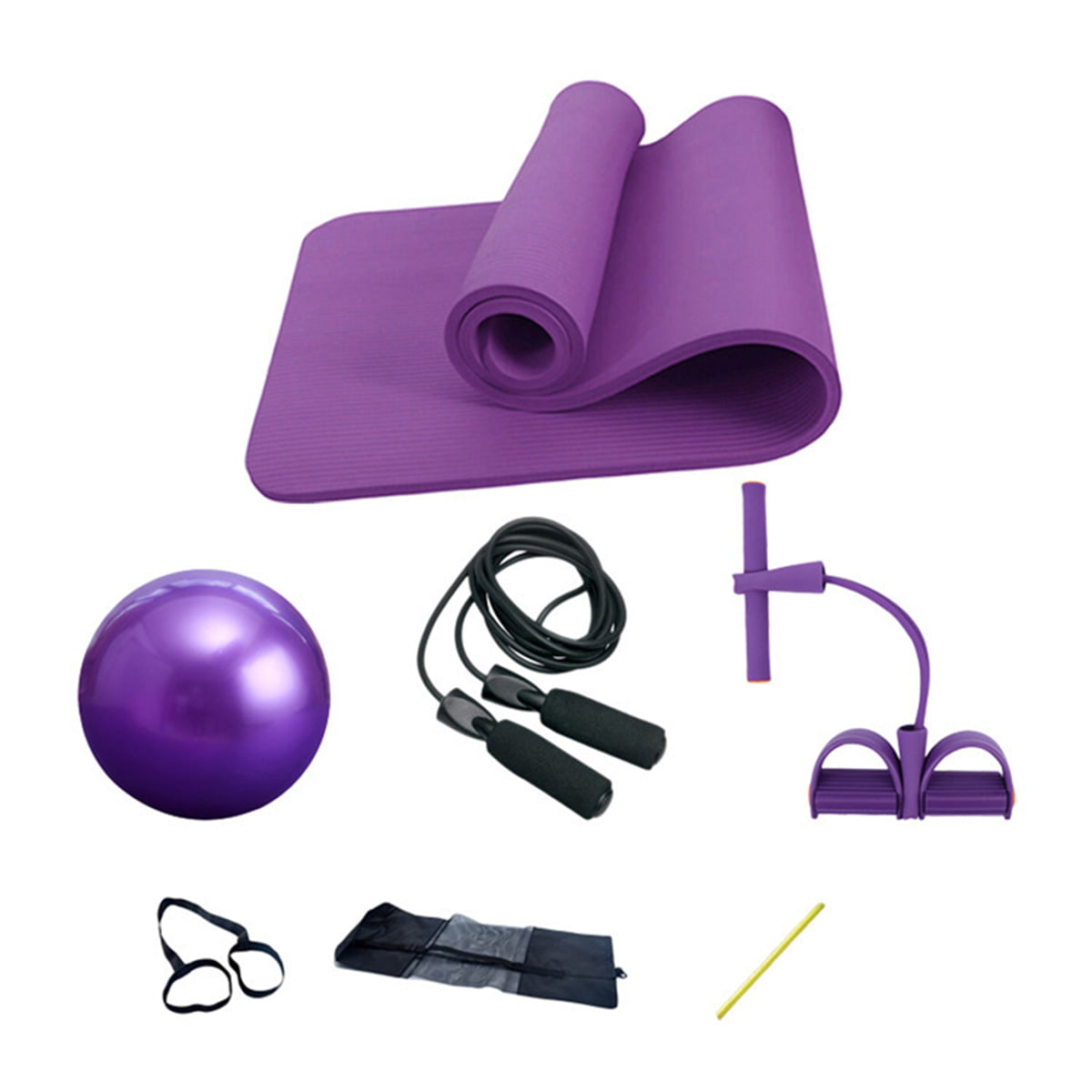 7Pcs Yoga Mat Set Pedal Tension Rope Pilate Ball Exercise Fitness Gym Workou 