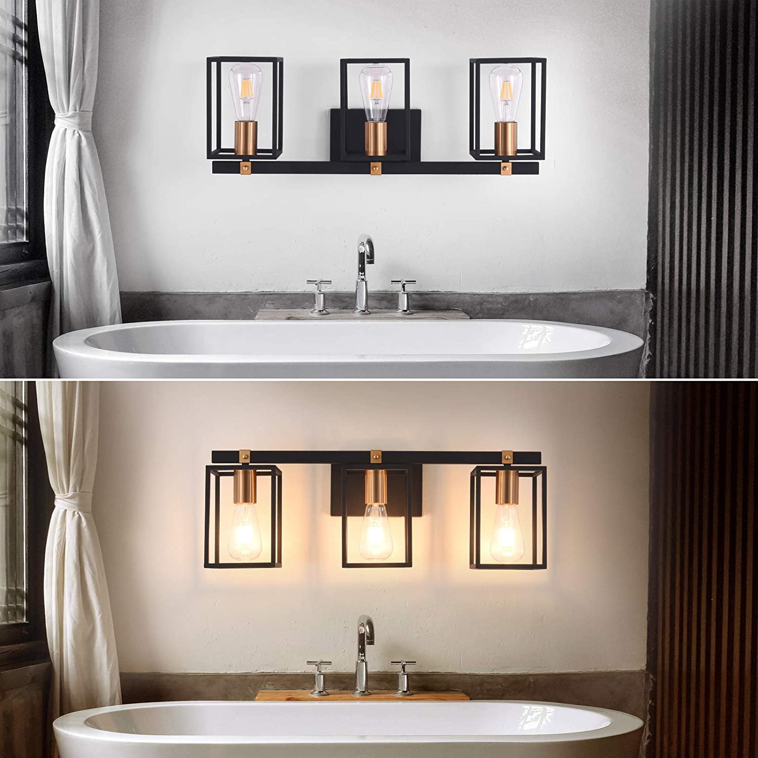 Modern Industrial Bathroom Vanity Light Fixtures 3 Lights Black and
