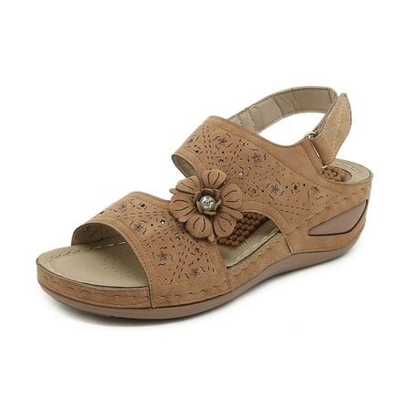 

YanHoo Women s Wedge Orthotic Sandals Ankle Strap Open Toe Orthopedic Sandals Vintage Summer Beach Casual Shoes with Arch Support