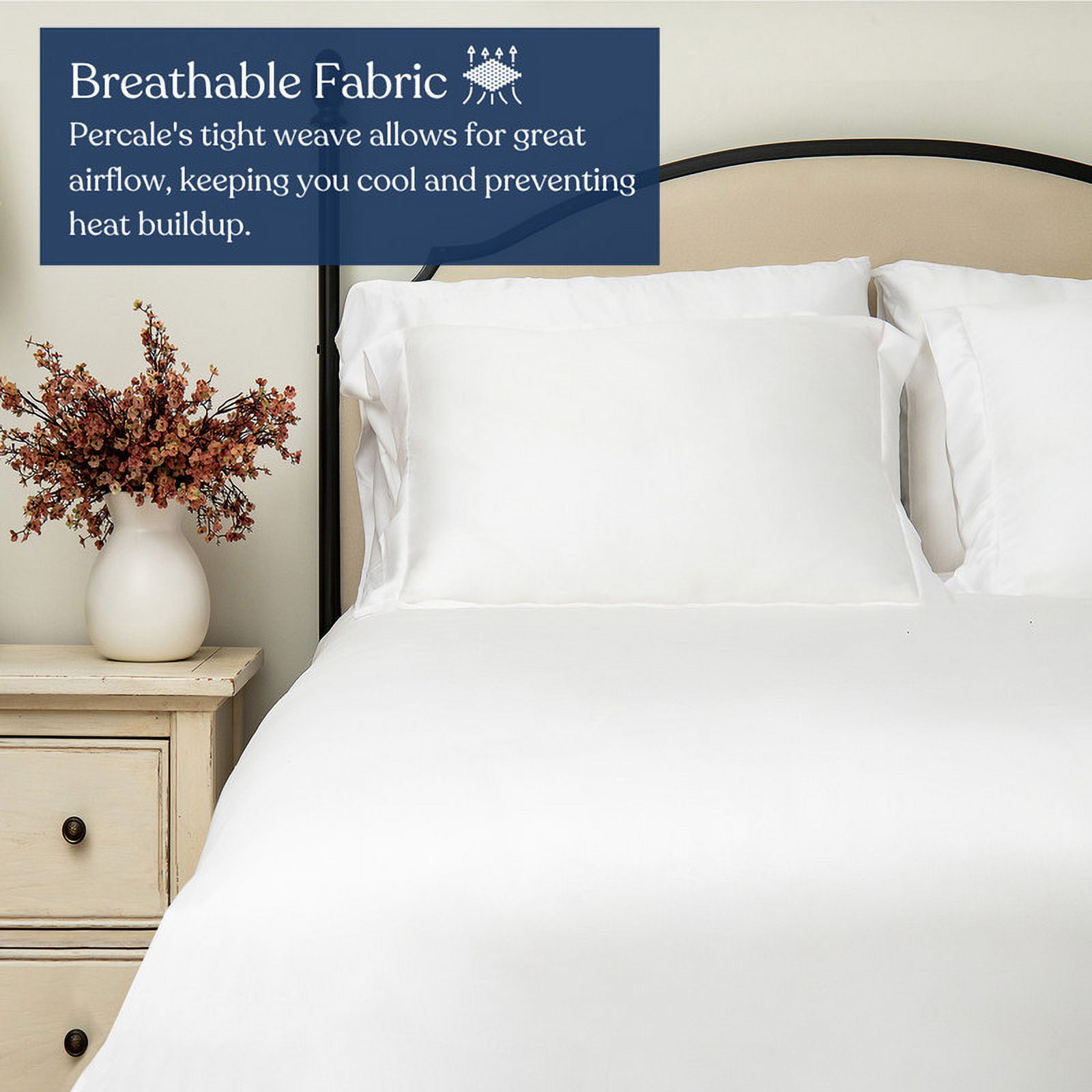 Delara Organic Cotton Percale Twin Fitted Sheet, 400 TC GOTS Certified, Soft Moisture-Wicking Breathable, White 39"x75" 16" Deep