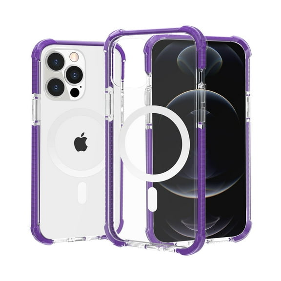 For iPhone 15 Plus Acrylic [Magnetic Circle] Tough 2.5mm Transparent ShockProof Hybrid - Purple