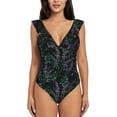 thumbnail image 2 of Yiaed Lavender Flowers Print Women's Ruffled One Piece Swimsuit V Neck Swimwear Slimming Monokini for Woman-Small, 2 of 8