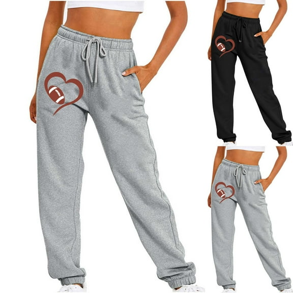 PXLKNZH Womens High Waisted Football Print Lounge Sweat Pants Baggy Loose Athletic Joggers Pants Drawstring Comfy Sweatpants Gray,XXL