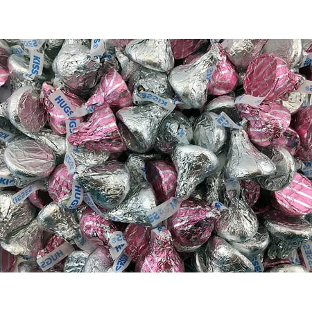 Creamy White Chocolate - Hershey's Kisses, Milk Chocolate Hugged by White Creme Kisses Milk Chocolate, Pink and Silver (Pack of 2 Pound)