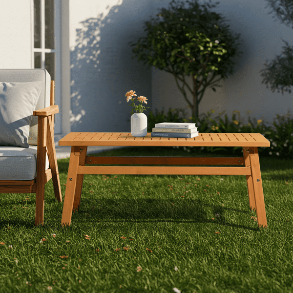 Outdoor Coffee Table, Solid Cedar Wood, Slatted Top, Weather-Resistant for Patio, Deck, Garden, Indoor Use