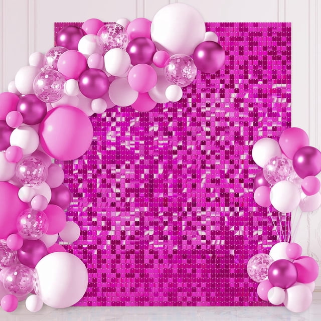 Telón de fondo de lentejuelas Lie-House, rosa intenso, brillante, 180 x 120 cm