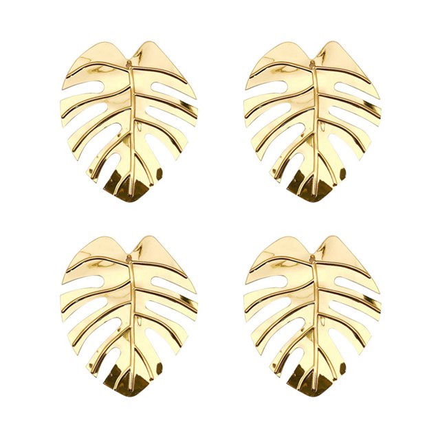 Shisuyan Serviette Style Hawaïen Boucle Serviette Cercle Alliage Doré Décoration de Table 4 Pcs