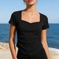 thumbnail image 6 of YUGYXL Women's Sweetheart Neck Short Sleeve Shirts Slim Fit Ruched Tops Going Out Y2K Cute Summer T-Shirts Tees Black Top XXXXXL, 6 of 9