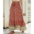 thumbnail image 3 of SWSMCLT Women's Gypsy Skirt Pleated Mid Rise Spring Aline Button Casual Elastic Ankle Length Summer Elastic Waist Red 10-12, 3 of 5