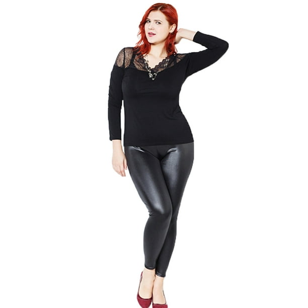 Cheers Women Faux Leather Stretch Skinny Pants Leggings Plus Size