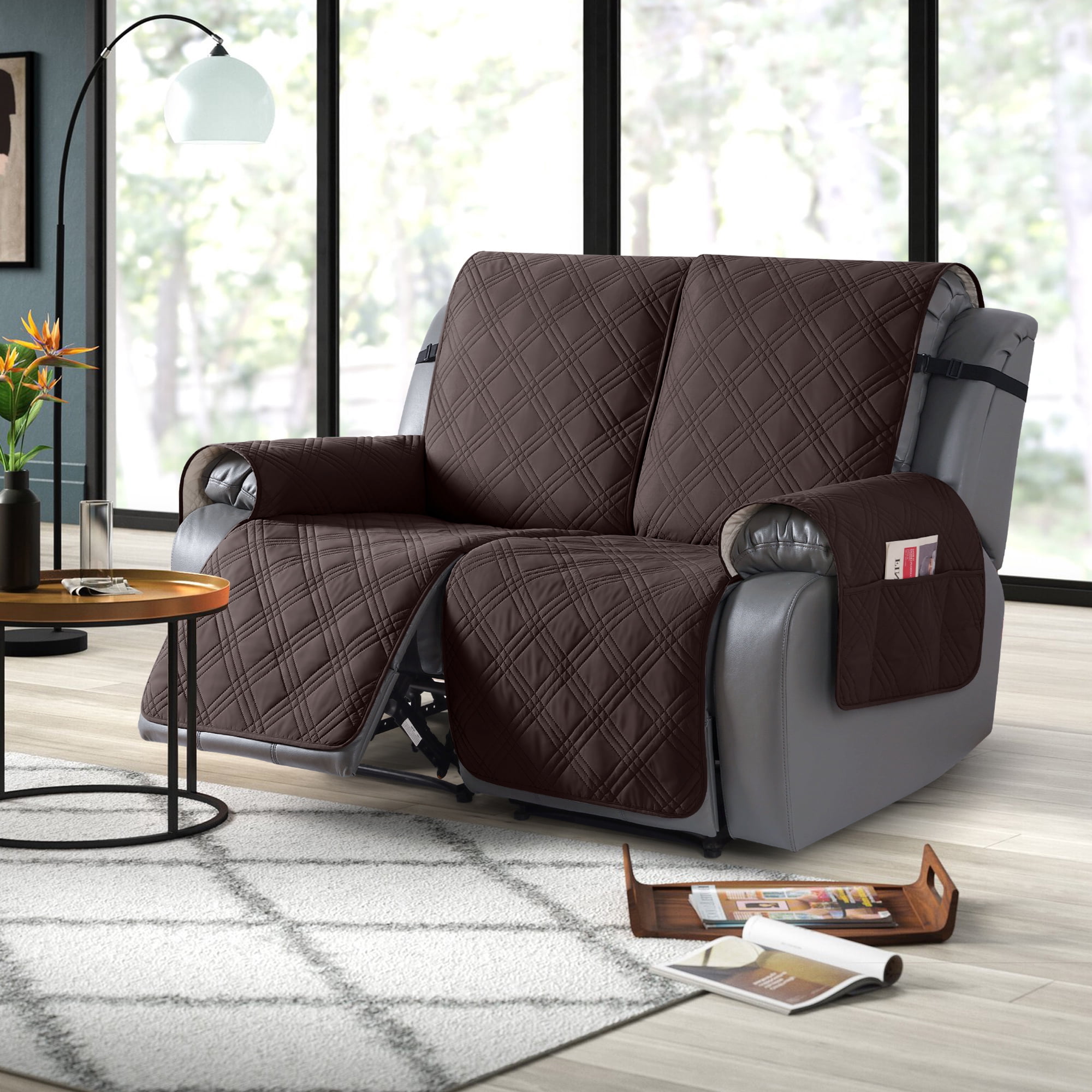 TAOCOCO Waterproof Recliner Couch Covers, Anti-Slip Sofa Slipcovers for Reclining 2 Seater Couch, Split Sofa Cover for Each Seat with Pockets Pets Furniture Protector,Chocolate