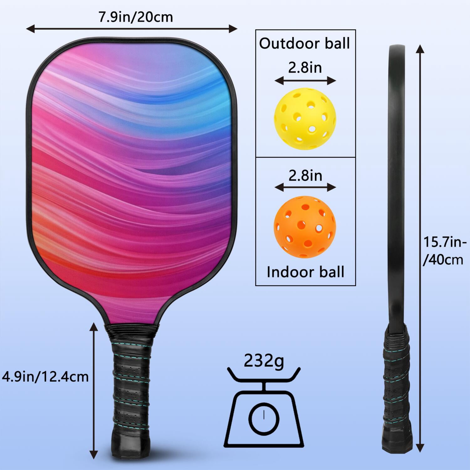 Pickleball Paddles Set Of 2, Fiberglass Surface, Fluid Smoke Aurora Art Style, 4 Balls & Bag