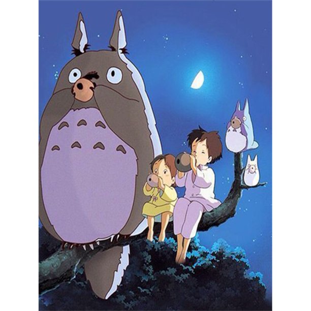 Cuadros Decorativos Bordado completo Hilo de algodón ecológico 11CT Impreso Totoro Kit de punto de cruz (ACC-404) Wdftyju de costura negro 4 estilos
