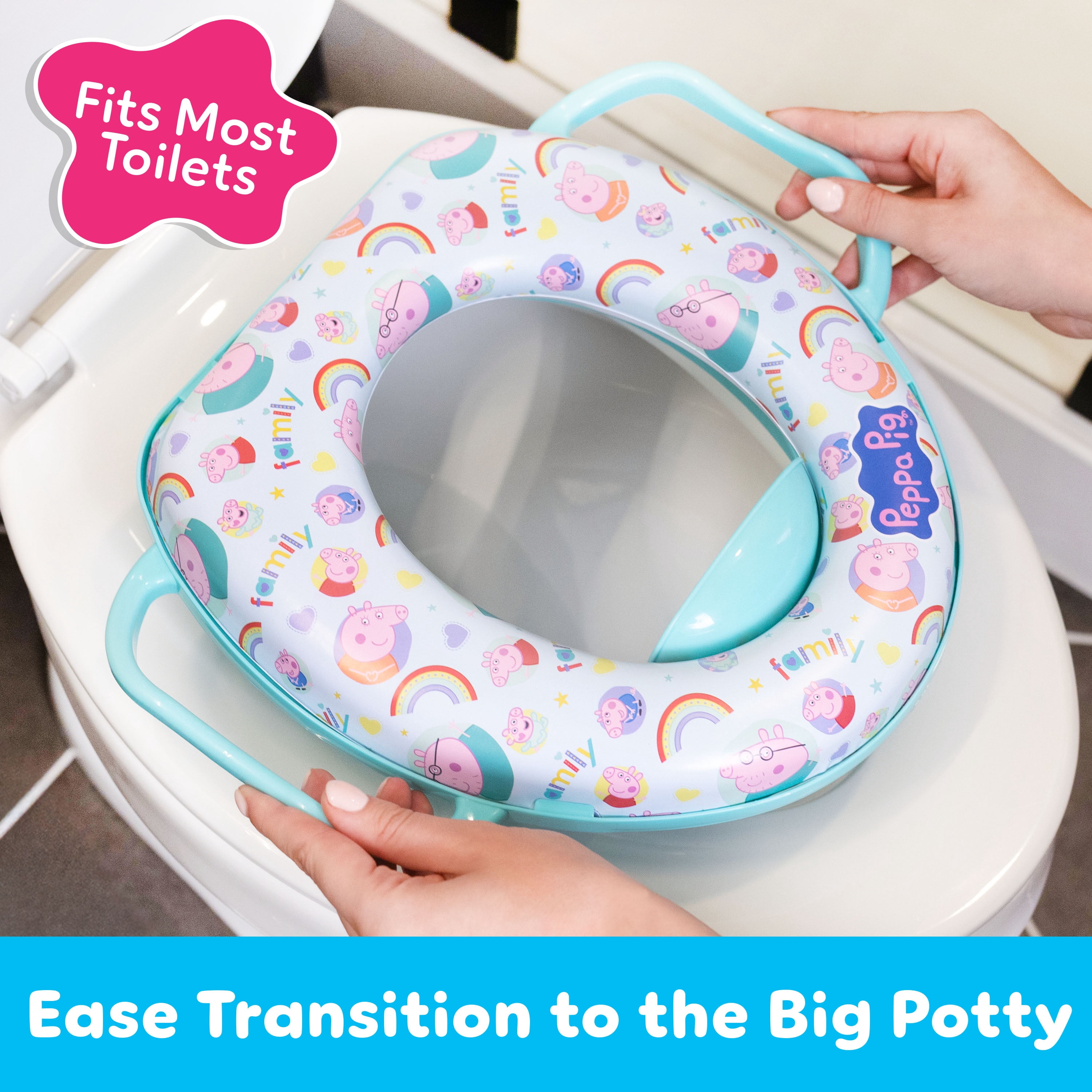 Peppa Pig Soft Potty Training Seat for Toilet with Storage Hook, Non-Slip Splash Guard, Built-in Handles for Toddlers, Children 18M and up