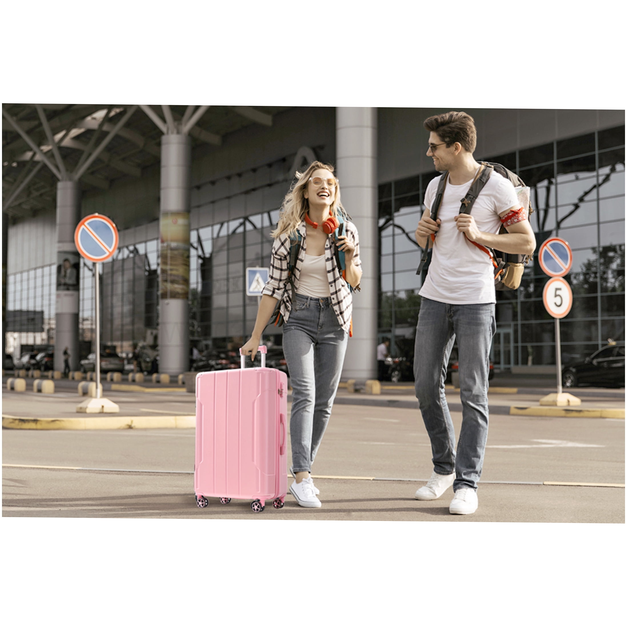Pink Lightweight ABS Suitcase Set of 3, 20/24/28 Inch Hardshell Luggage with 8 Spinner Wheels