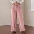 thumbnail image 2 of felwors Women's Fuzzy Plush Pajama Pants Drawstring Elastic Waist Wide Leg Teddy Pj Bottoms Lounge Pants Pink, L, 2 of 5