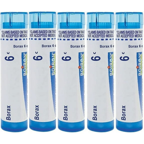 Boiron Borax 6c Homeopathic Medicine for Canker Sores - Pack of 5 (300 Pellets)
