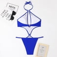 thumbnail image 4 of HAPIMO Women's One-Piece Monokini Solid Color Button Summer Beach Sleeveless Cutout Bodysuits Hanging Neck Hide Belly High Cut Tropical Hawaii Swimsuit Trendy Clearance Blue, 4 of 5