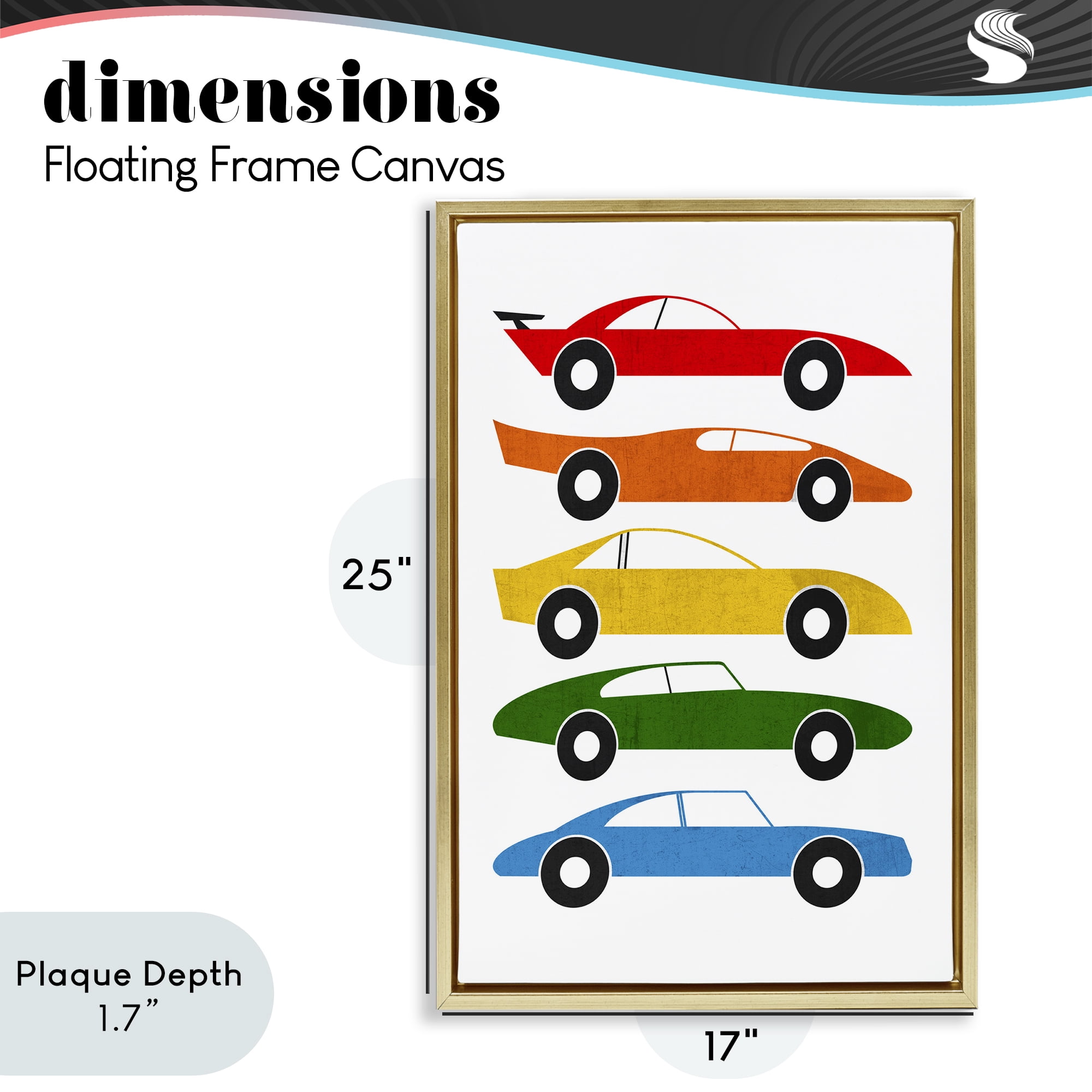 Stupell Industries Colorful Midcentury Cars Gold Framed Floater Canvas Wall Art, design by Tom Quartermaine