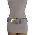 thumbnail image 3 of Women Fashion Belt Hip Waist Shiny Silver Faux Leather Silver Buckle Size M L XL, 3 of 6