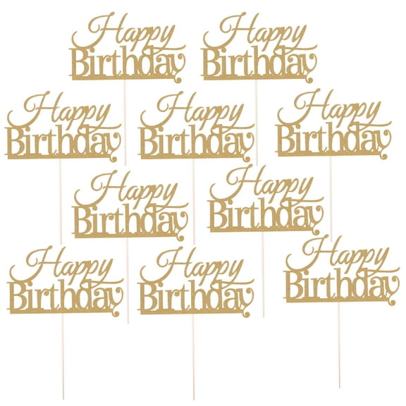 ACDANC 10Pcs Gold Birthday Cake Decoration Topper for Multi Tier Cake and Parties,Gold Happy Birthday Cake Topper