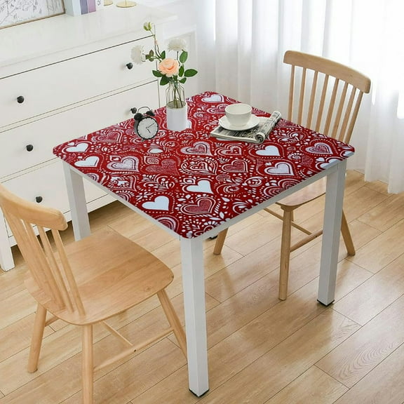 HAOXIT Tablecloths Rectangle Red and White Heart Table Cover Party Supplies Decoration for 's Day Love Holiday Buffet Banquet Picnic Table Cloths 44''x44''