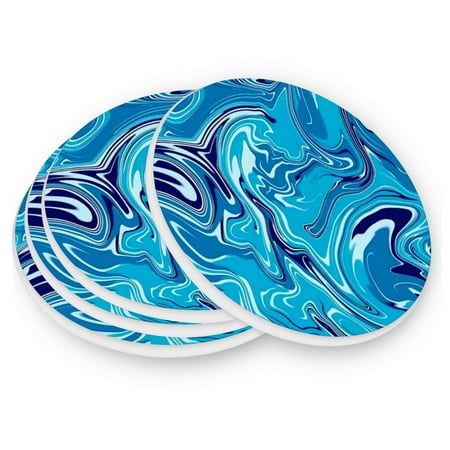 

Round Coasters Modern Style Ceramic Coaster Waterproof and Durable Drink Coaster Coasters set of 4 Customizable Coasters 1pc Blue Liquid Marble Texture