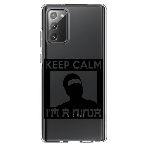 DistinctInk Clear Shockproof Hybrid Case for Samsung Galaxy Note 20 (6.7" Screen) - TPU Bumper Acrylic Back Tempered Glass Screen Protector - Keep Calm I'm a Ninja