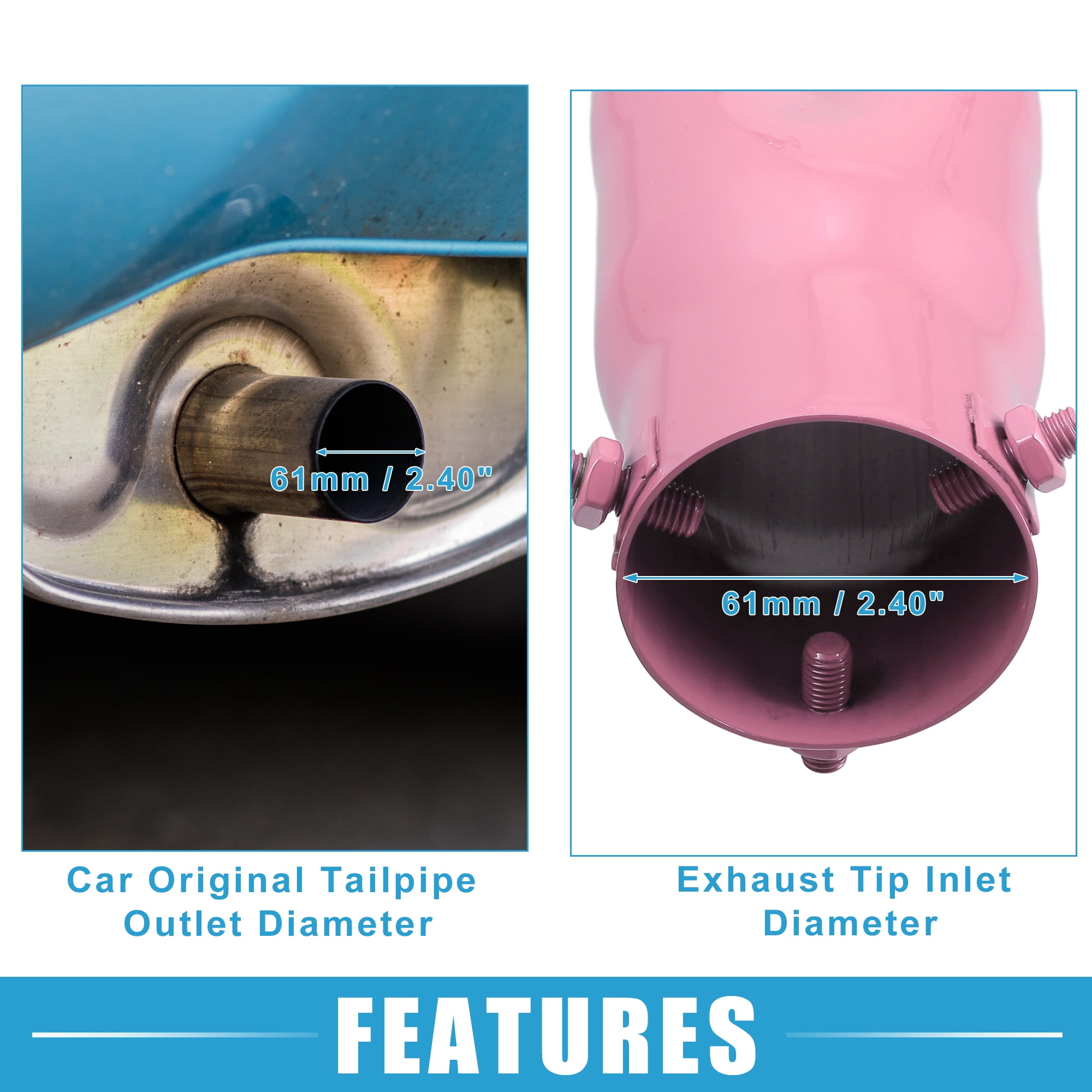 Unique Bargains Car Exhaust Tip Heart Shaped Tail Pipe 2.48Inch OD 2.64"x2.36" Pink
