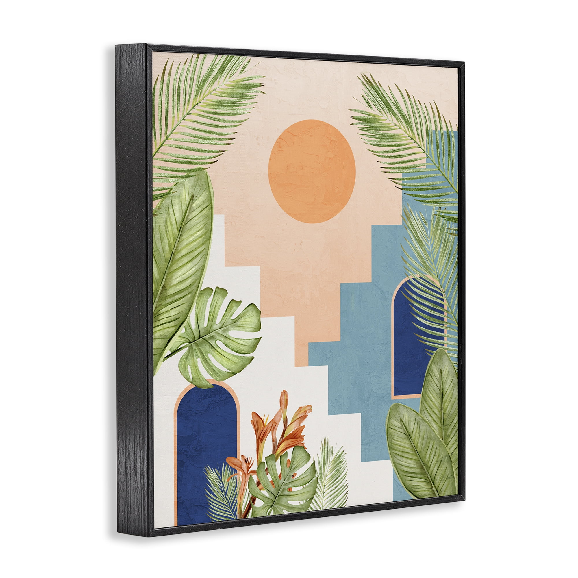 Stupell Industries Desert City with Palms Scenery Painting Black Framed Art Print Wall Art, 16 x 20