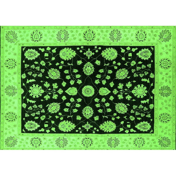 Ahgly Company Indoor Rectangle Oriental Green Traditional Area Rugs, 7' x 9'