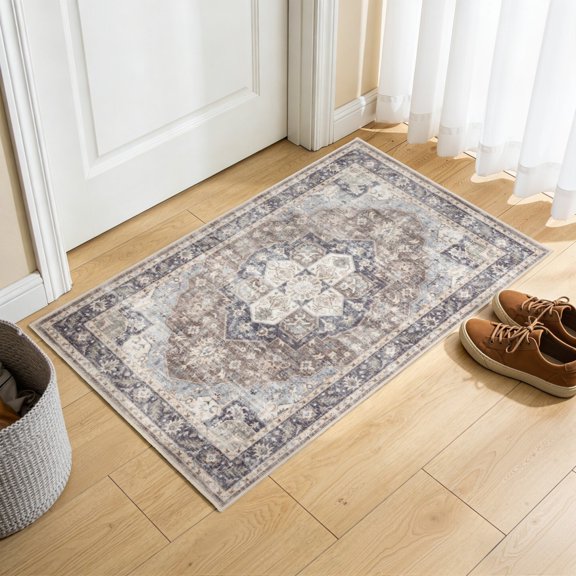 Vintage Boho 2'x3' Area Rug for Living Room, Machine Washable Non-Slip Woven Carpet for Hallway Entryway, for Entryway Kitchen Geometric Indoor Doormat,Small Space Floor Mat