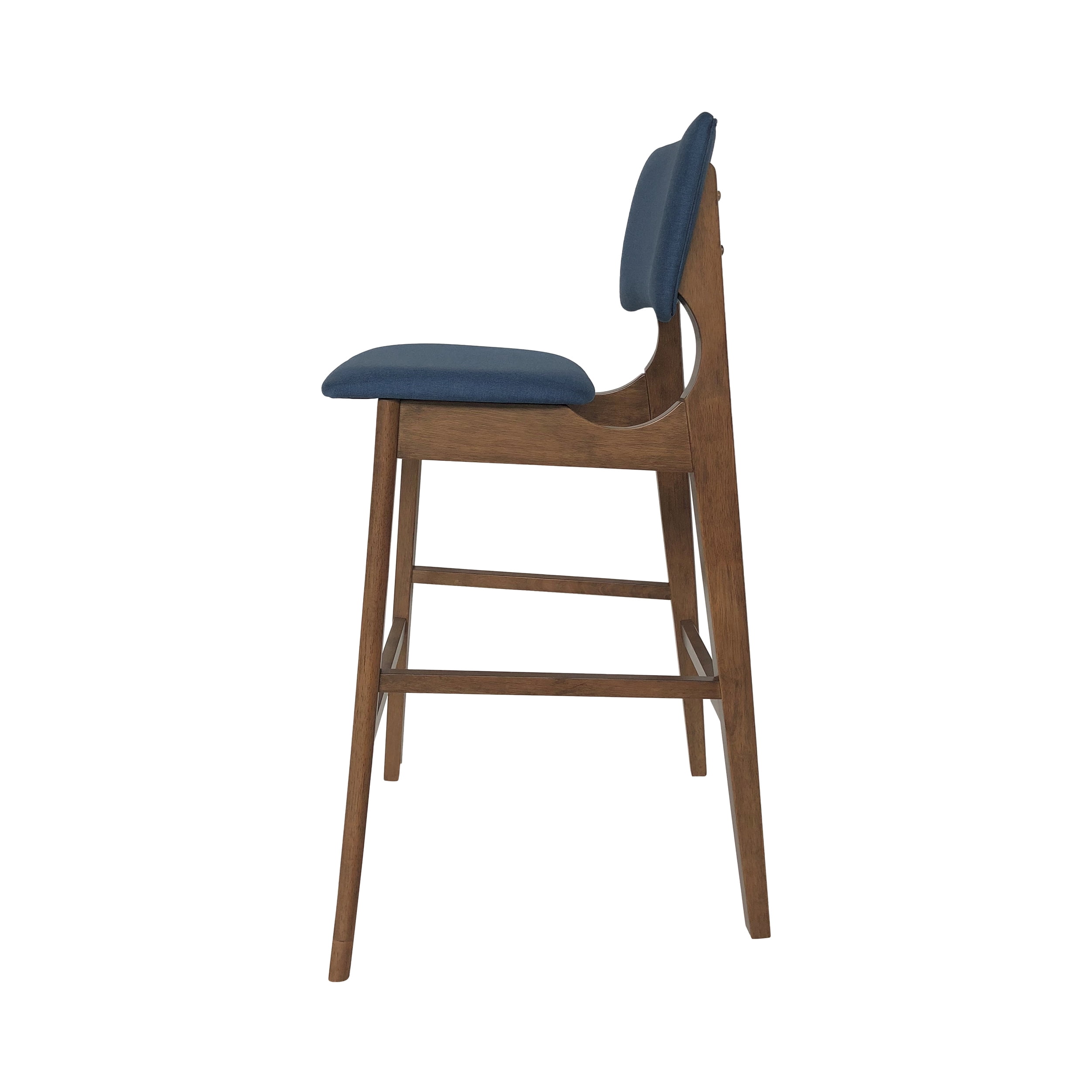 Noble House Rayan Modern 42" Wood Bar Chair, Set of 2, Dark Blue, Walnut