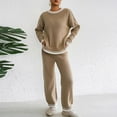 thumbnail image 4 of IUYRTFE Women Casual Knit Sweater and Pants Set Loose Comfortable Round Neck Long Sleeve Blouse Trousers Outfit for Daily Wear Home Relaxation, 4 of 8