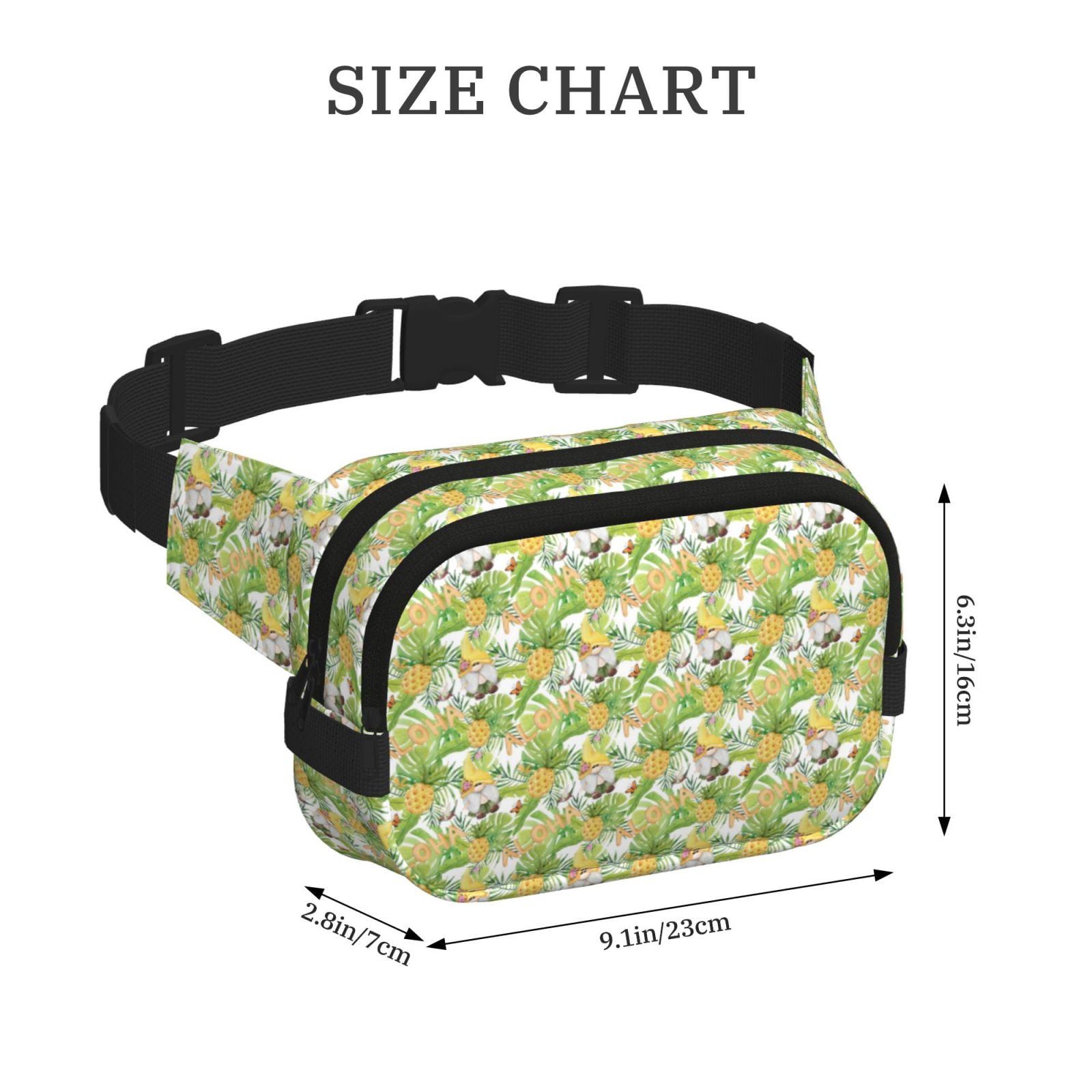 Picia Gnome and Pineapple Print Square Double-Layer Waist Bag Mini Adjustable Waist Belt Bag Exercise Running Travel Hiking