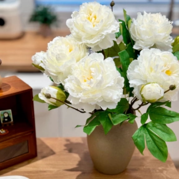 4PCS Artificial Flowers, Fake Peony Flowers Silk Flower Arrangements Decorations Plastic Flower Bouquet Decor Wedding Table Centerpieces