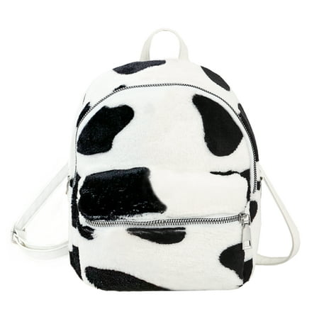 Jinnoda Women Mini Casual Backpack Plush Animal Cow Pattern Student ...