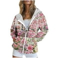 thumbnail image 2 of cocolona Hoodies for Women Casual Long Sleeve Zip Up Hooded Sweatshirts Fall Winter Fashion Floral Print Jacket Coats with Pockets, 2 of 6