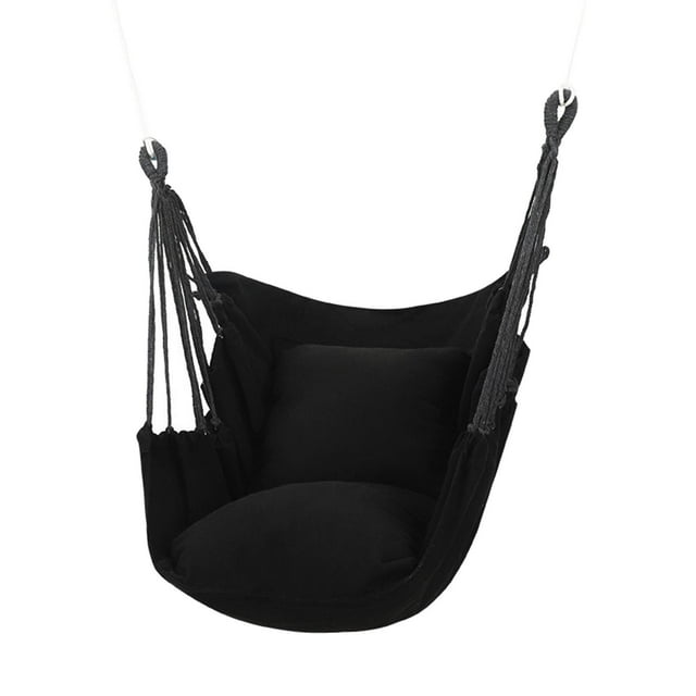 Tejido de silla hamaca para exteriores, interiores, resistentes, cojines de asiento incluidos, colgantes Negro Cola Hamaca al aire libre
