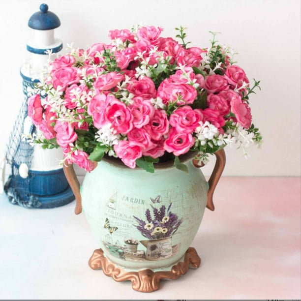Rosa Artificial De Múltiples Cabezas 5 tenedores,15 mini rosas artificiales,flores de plástico rojo rosa,ramo para decoración del hogar (1 pieza) Rkxzt
