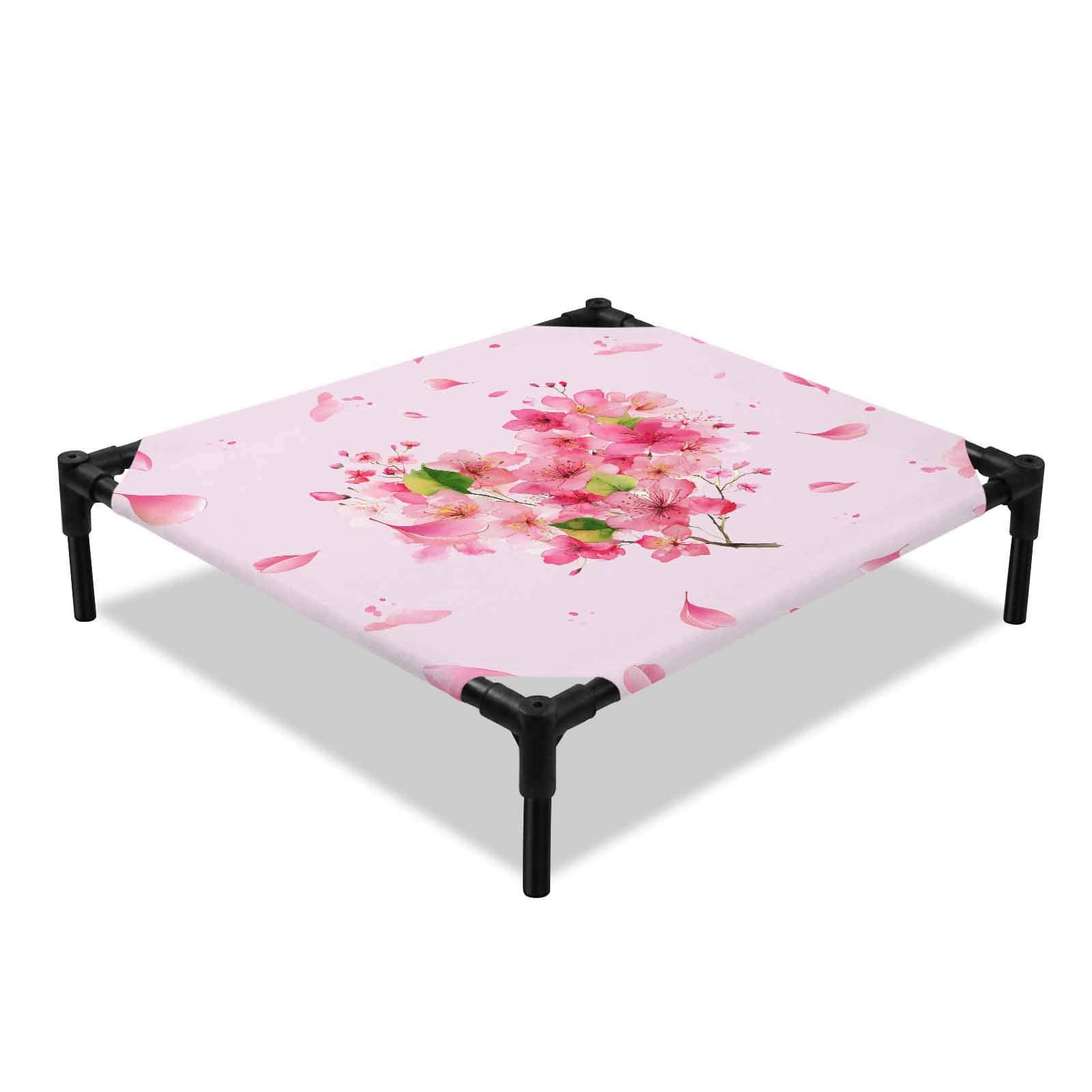 Pink Flowers Elevated Dog Bed Peach Blossoms Valentine s Day Watercolor Cooling Breathable Outdoor Raised Dog Cot Bed with Metal Frame Non-Slip Feet for Small Dog 20x20in