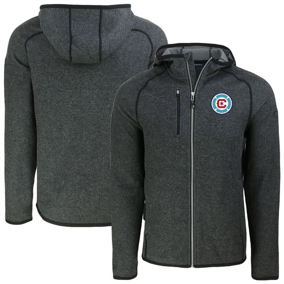 Men's-Cutter & Buck Heather Charcoal Chicago Fire Mainsail Full-Zip Hooded Jacket