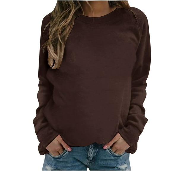 Honeeladyy Fashion Women's Casual Long Sleeve Round Neck Solid Ladies Sweatshirt Tops Blouse