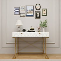 Boyel Living 42" Home Office Desks with 2 Storage Drawers, White Writing Desk for Living Room, Bedroom & Study, Golden Legs & X-Shaped Brace