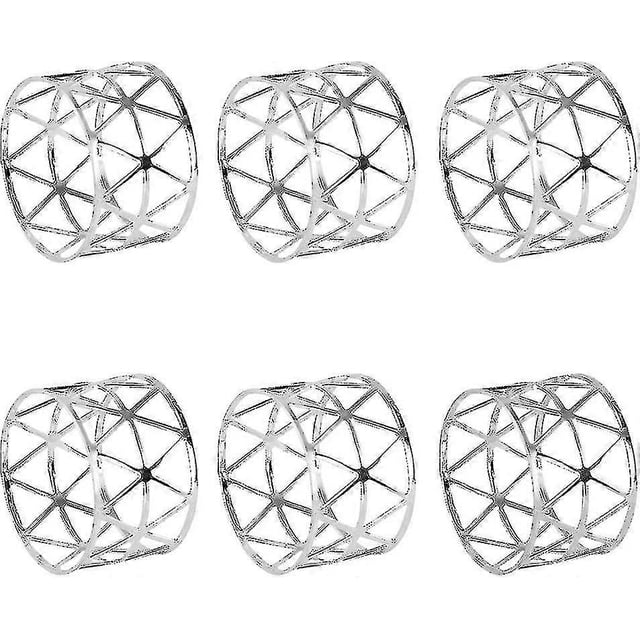 Wabjtamset Of 6 Metal Napkin Ring Holder With Hollow Out Design (silver)