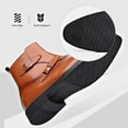thumbnail image 5 of Men's Leather Cap Toe Buckle Chelsea Boots with Side Zipper British Style Slip-On Low Block Heel Chukka Ankle Boots Casual Business Formal Dress Boots, 5 of 6