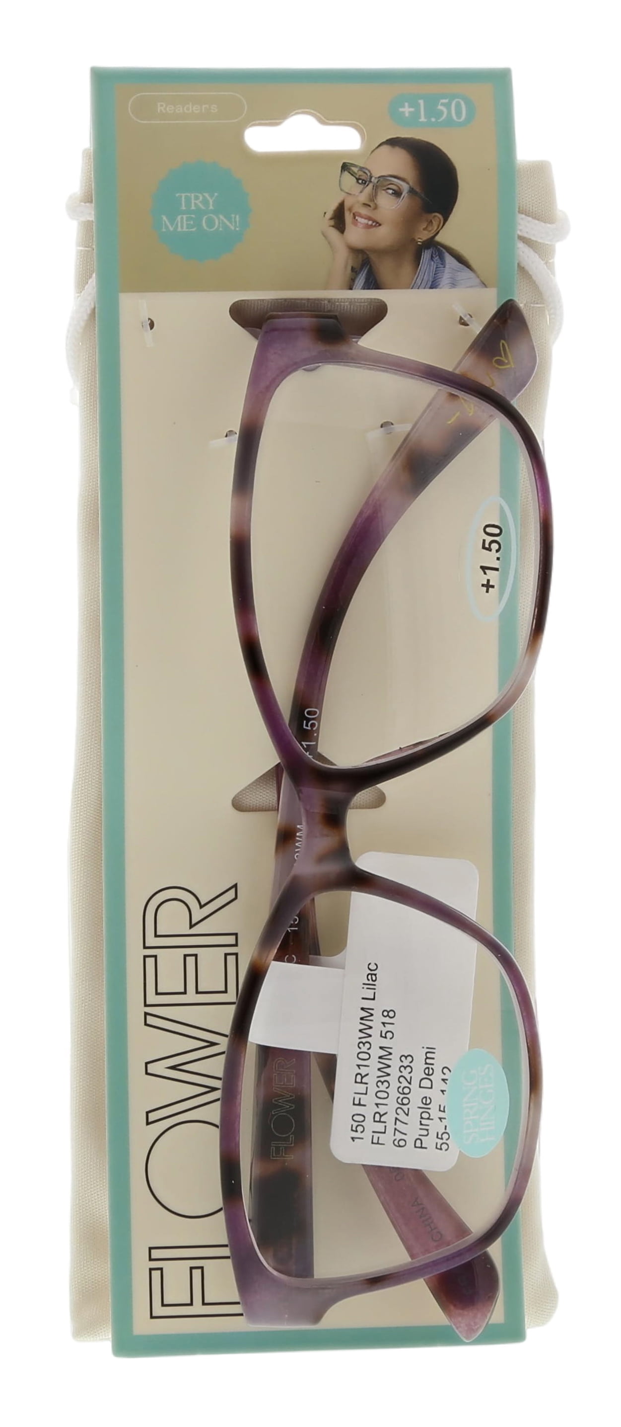 (2 pack) FLOWER Womens Reading Glasses - FLR103 Lilac +1.50