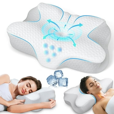 Bed pillows for Cervical Pillow for Neck Pain Relief, Odorless Orthopedic Memory Foam Contour Neck Pillows with Breathable Pillowcase for Side Back Stomach Sleepers, LightGrey