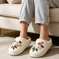 thumbnail image 7 of Women's Floral Embroidered Slippers Fuzzy Warm Comfy Indoor/Outdoor Non Slip Fashion Shoes White 6, 7 of 7