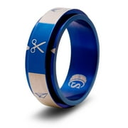 CritSuccess Rock Paper Scissors Dice Ring Spinner (Size 15 - Stainless Steel - Blue)